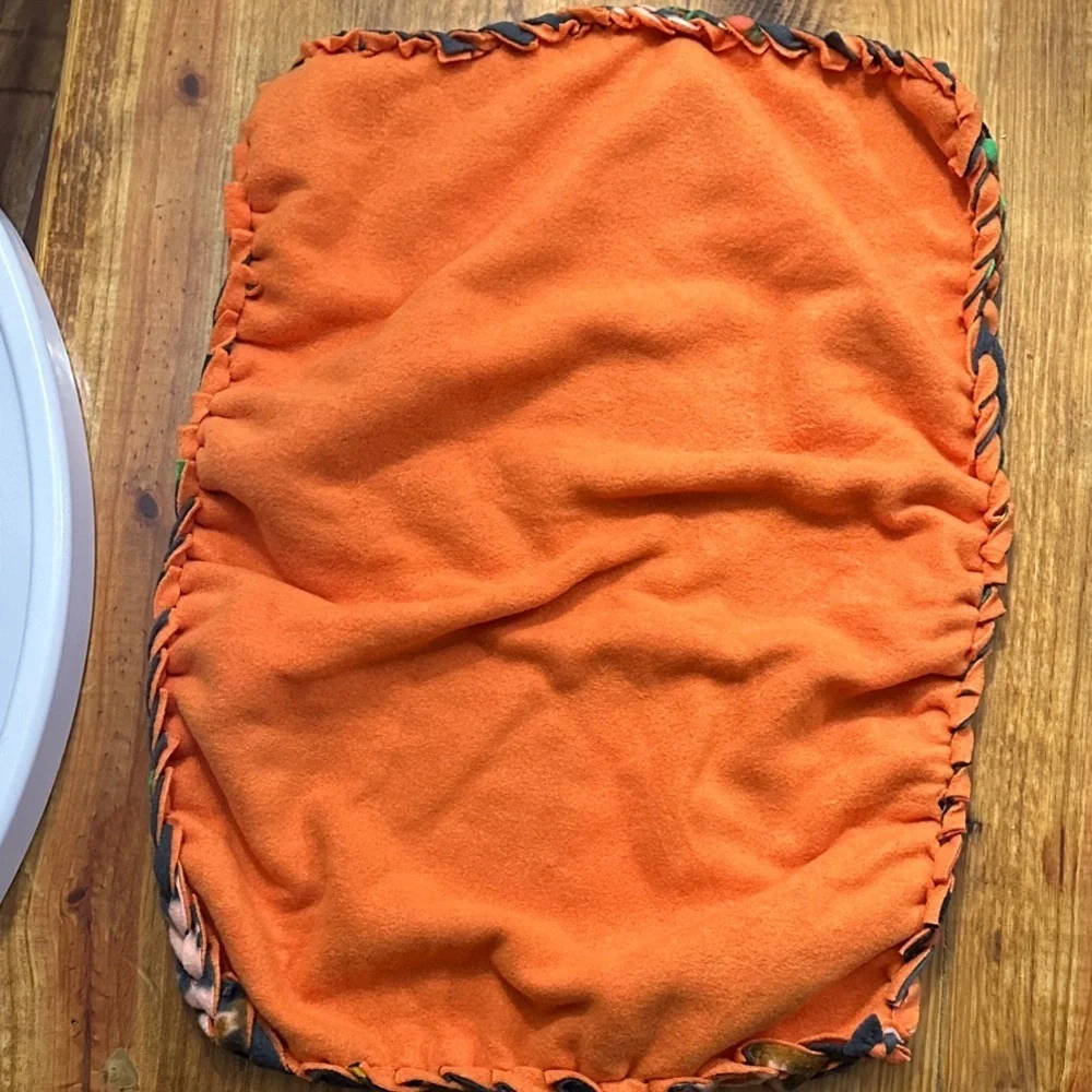 NWOT Security Blanket Gray & Orange Fleece Lovie, Farmer Pig & Tractor Design